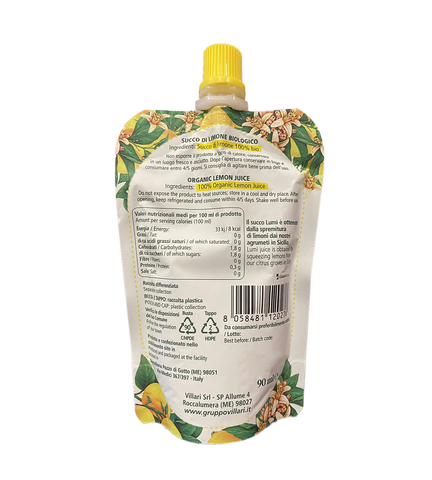 Succo di limone Lumì BIO 100% naturale Pouch da 90ml - immagine 3